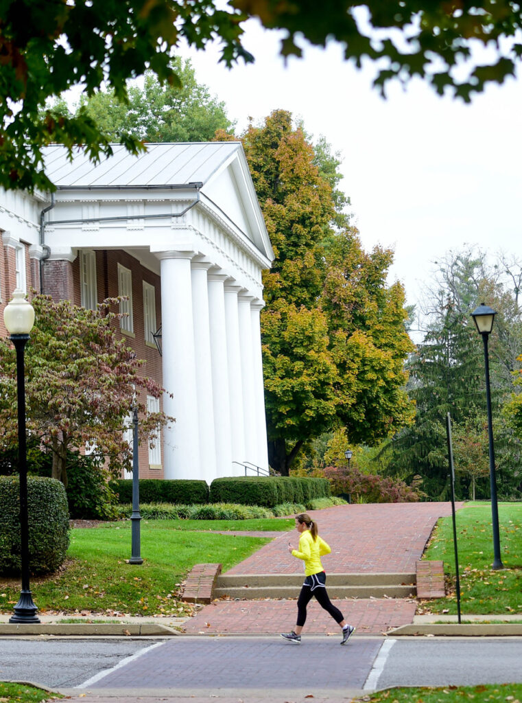 Jogger running on Centre College campus.